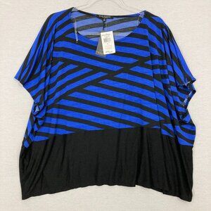 New Green Envelope Blue Black Striped Ultra Soft Relaxed Pullover Top Medium